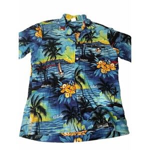 Authentic Hawaii 90s Short Sleeve Shirt Aloha Palm Tree Men Medium Cotton Button